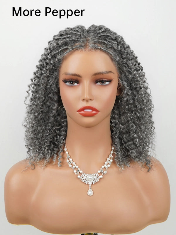 Luvwin Silver Grey Boho Twist Curly Human Hair Wigs For Black Women