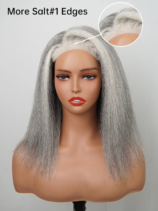 Luvwin 4C Edges Salt & Pepper More Salt Highlight Front Glueless Yaki Straight Wig