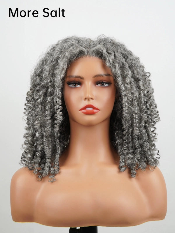 Luvwin 13x4 Salt And Pepper Natural Curly Glueless Gray Color Pre-Cut Lace Bob Wig