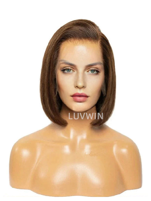 Luvwin 13x6 10inch Short Brown Bob Wig Side Part Lace Front Human Hair