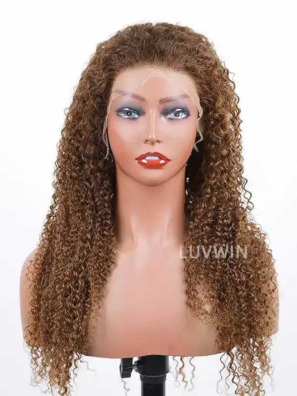 Luvwin 13x6&13x4 Water Wave Human Hair Wig Brown Hair Color Full Density Pre-Cut HD Lace